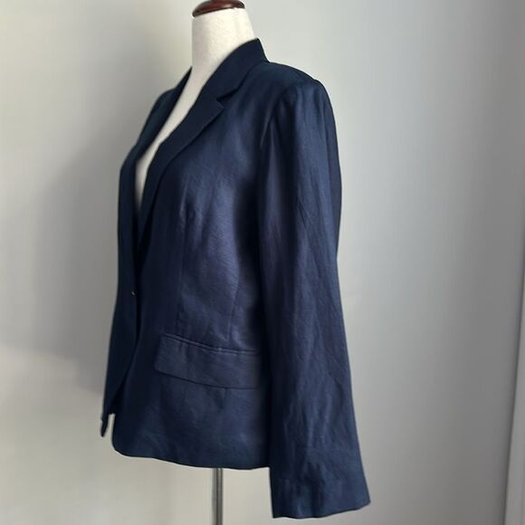 Quince Women’s European Linen Structured Deep Navy Blazer Size L Lined - Picture 6 of 13